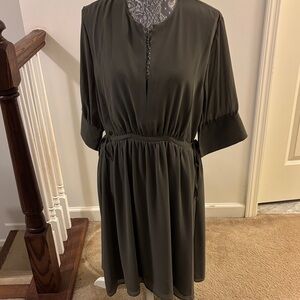 Chiffon Drawstring Olive Green Dress